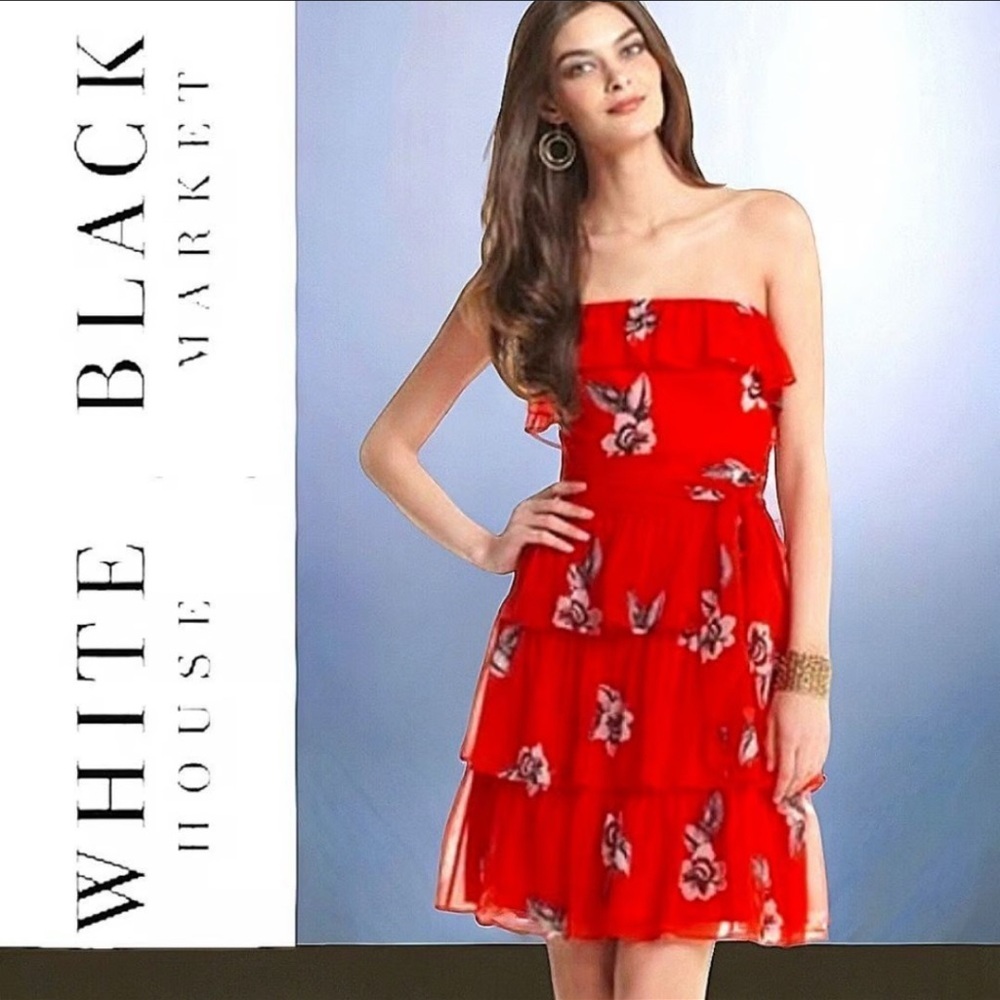 White House Black‎ Market Red Floral Dress nwt